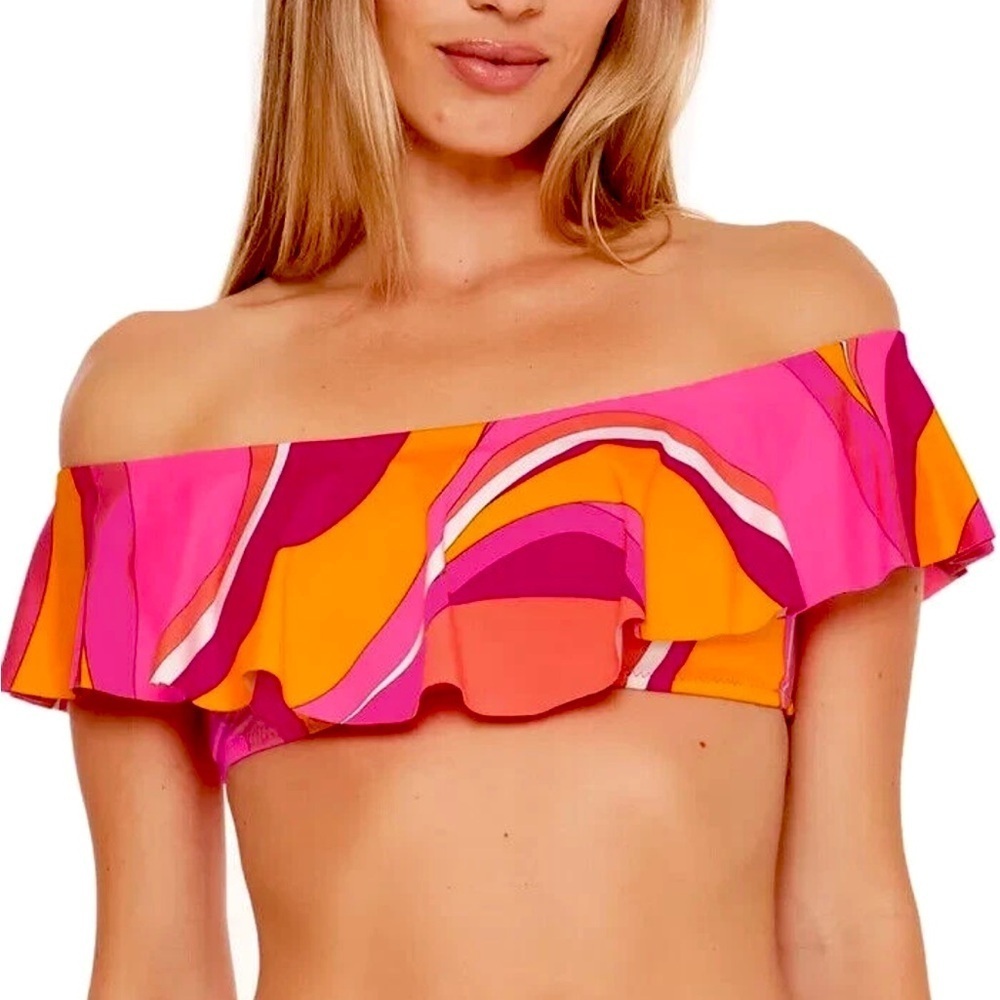 Trina Turk 'Vivid Vista' Off-The-Shoulder Bandeau Bikini Top Multi Color Size 6